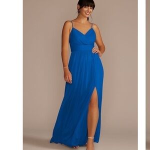 NWT David's Bridal Spaghetti Strap Rouched Waist Dress in Horizon Size 4